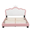 Full Size Crown - Shaped Upholstered Day Bed with Faux Leather Finish - Pink - Gleaming House