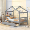 Full Size House Bed with Twin Trundleed for Girls & Boys (Full, Natural) - Gleaming House