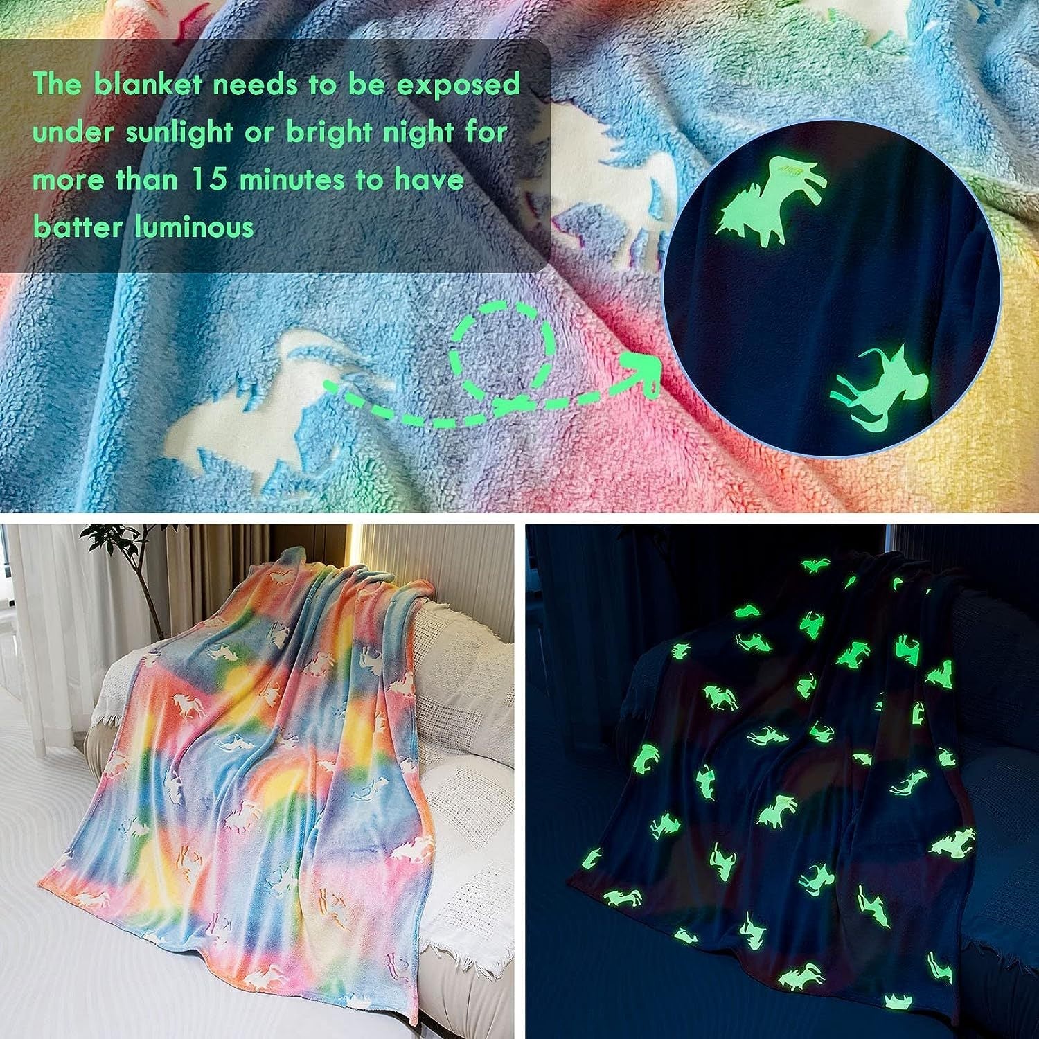 Glow in the Dark Unicorn Blanket – Magical Comfort for Girls - Gleaming House