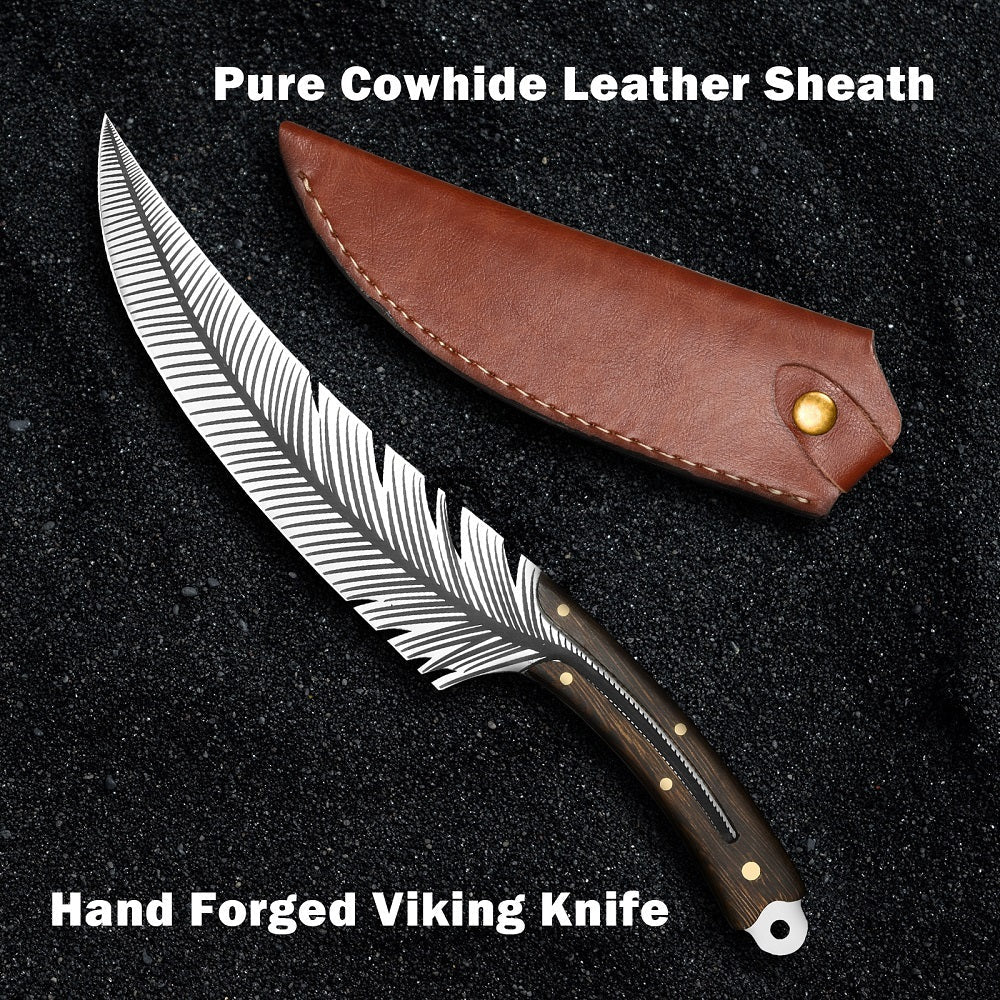 Hand - Forged Viking Knife – 8.5 - Inch High Carbon Steel Blade with Leather Sheath - Gleaming House