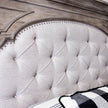 Highland Park King Panel Bed with Button Tufted Cream Fabric and Distressed Driftwood Finish - Gleaming House