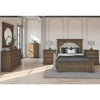 Highland Park King Panel Bed with Button Tufted Cream Fabric and Distressed Driftwood Finish - Gleaming House